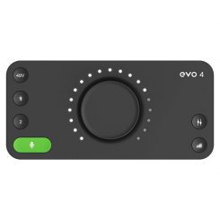 Interface audio USB Audient EVO 4 : 2 entrées/sorties, préamplis transparents, convertisseurs AKM, idéale pour home studio et enregistrement mobile.