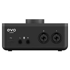 Interface audio USB Audient EVO 4 : 2 entrées/sorties, préamplis transparents, convertisseurs AKM, idéale pour home studio et enregistrement mobile.