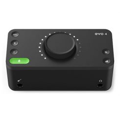 Interface audio USB Audient EVO 4 : 2 entrées/sorties, préamplis transparents, convertisseurs AKM, idéale pour home studio et enregistrement mobile.