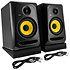 Pack KRK Classic 5 G3 avec supports BoomTone DJ MS2. Enceintes monitoring 5" + 1" tweeter, 50 W, SPL 101 dB, prêt à l’emploi avec câbles et mousses.