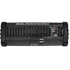 Console DMX 384 canaux AFX DMX384 avec 240 scènes, 6 séquences, déclenchement MIDI et mode musical. Idéale pour clubs, scènes et événements.