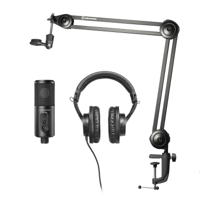 Kit streaming Audio-Technica : micro ATR2500x-USB, casque ATH-M20x et accessoires pour un enregistrement clair et professionnel dès la sortie de boîte.