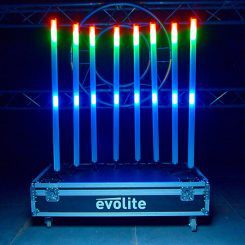 Illuminez vos événements avec l’Evolite Magic Tube : 8 tubes LED RGBW IP65 sur batterie, jusqu’à 20h d’autonomie, contrôle DMX et smartphone.