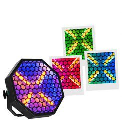 ADJ Vintage X, projecteur LED vintage avec effet blinder 2000K et fond RGB, contrôle DMX/Bluetooth, idéal pour concerts et scénographies.