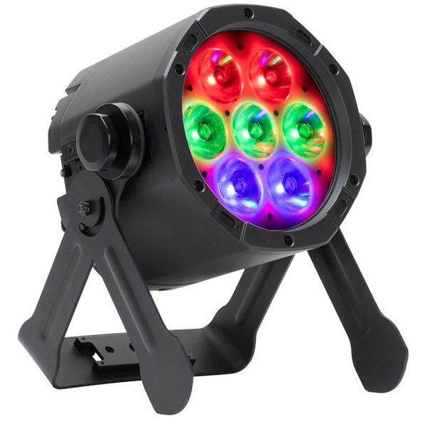 Projecteur LED batterie ADJ ElectraPix Par 7 : RGBAL+UV, contrôle DMX, autonomie 10 h et IP65, parfait pour tous vos événements.