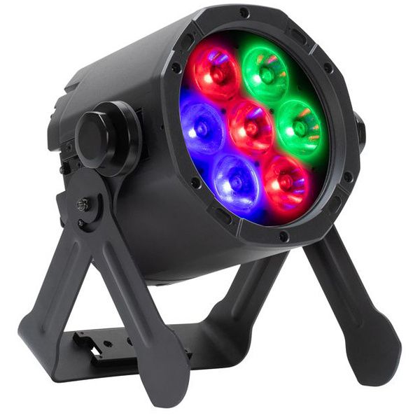 Projecteur LED batterie ADJ ElectraPix Par 7 : RGBAL+UV, contrôle DMX, autonomie 10 h et IP65, parfait pour tous vos événements.