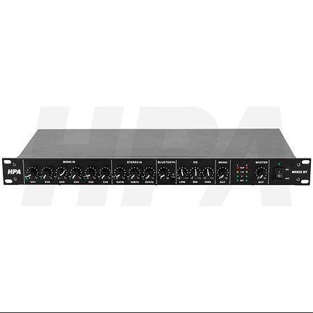Le MX632 BT mixeur rackable offre 6 canaux, Bluetooth, XLR et alimentation fantôme. Compact et pro, idéal bars, conférences et installations fixes.