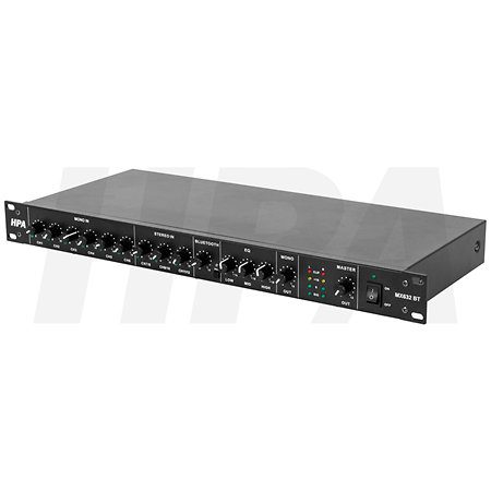 Le MX632 BT mixeur rackable offre 6 canaux, Bluetooth, XLR et alimentation fantôme. Compact et pro, idéal bars, conférences et installations fixes.