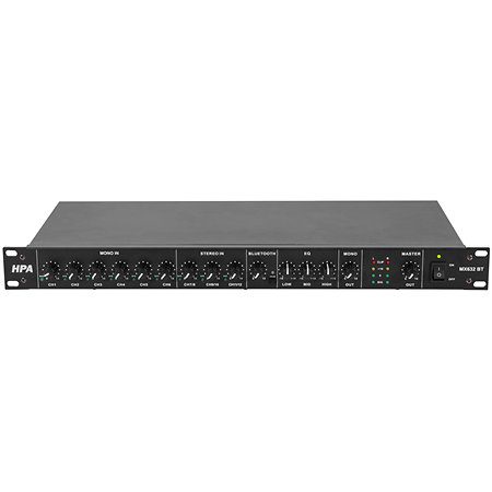 Le MX632 BT mixeur rackable offre 6 canaux, Bluetooth, XLR et alimentation fantôme. Compact et pro, idéal bars, conférences et installations fixes.