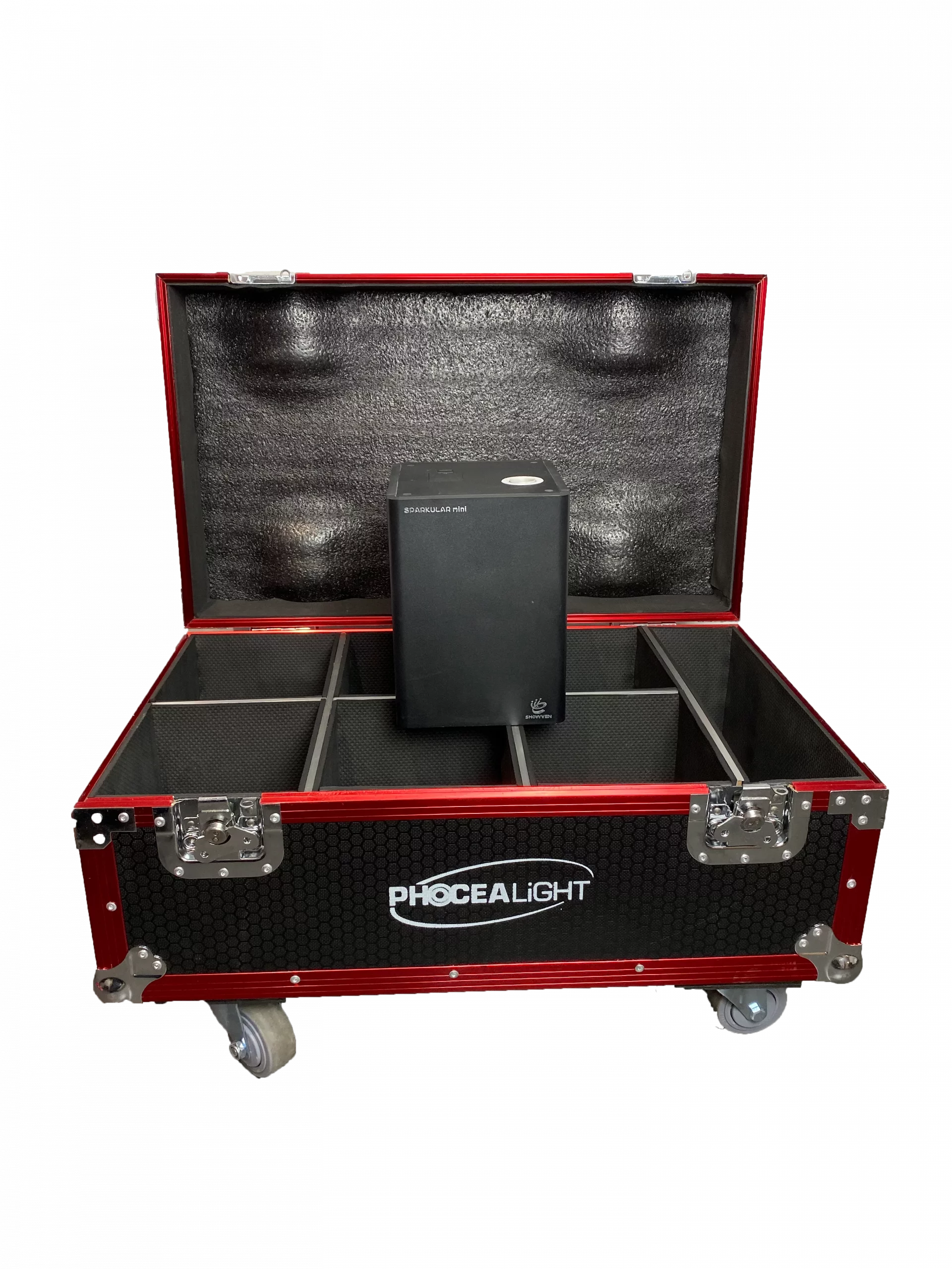 Flight Case Sparkular Mini 6en1. Protection robuste et transport sécurisé pour 6 Sparkular Mini. Produit vendu vide. Dimensions 77x43x43 cm.