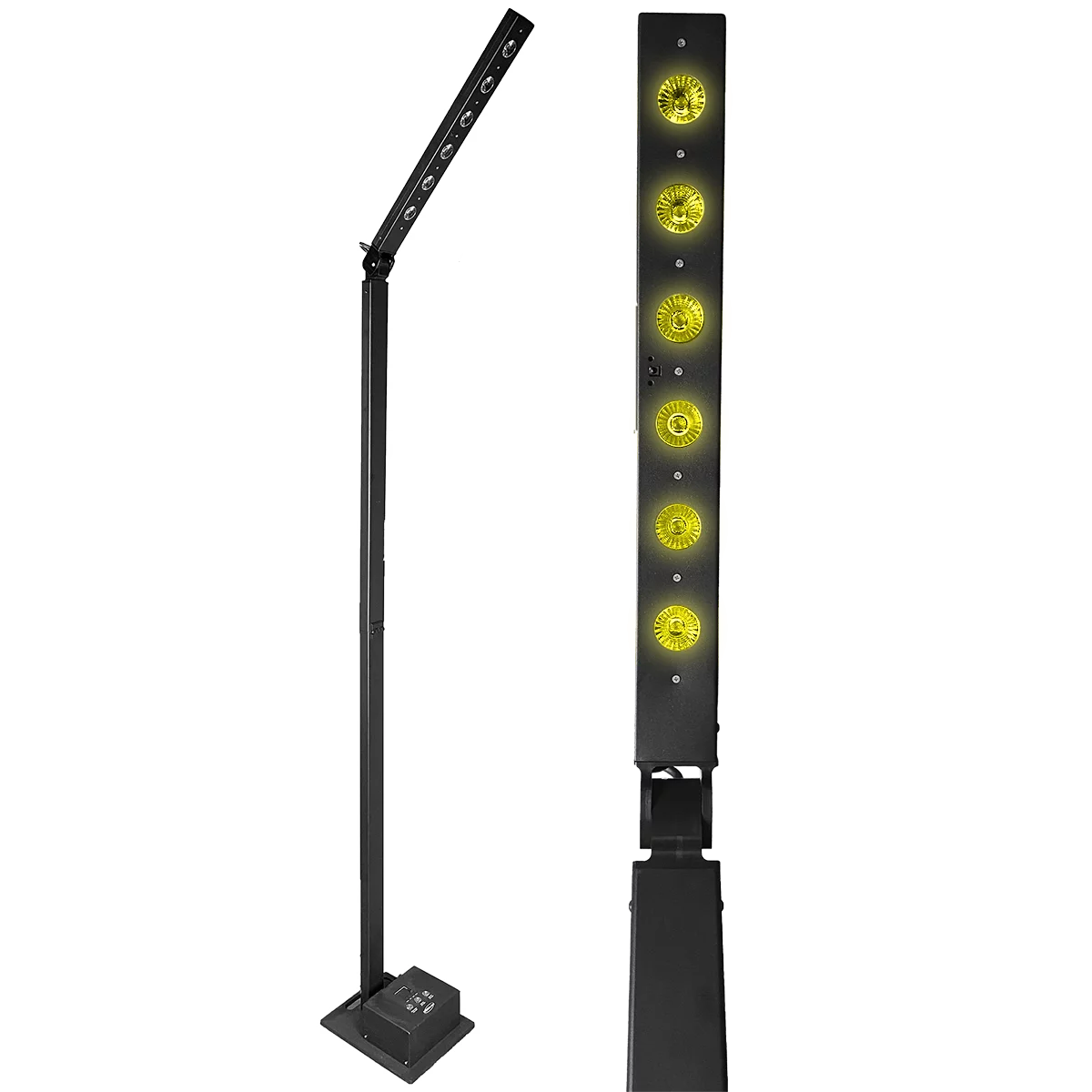 LumiLED 6 colonne LED batterie 2,20 m RGBWA+UV. Autonomie 20h, contrôle DMX et Wi-Fi. Idéal scènes, buffets et éclairage d’ambiance.