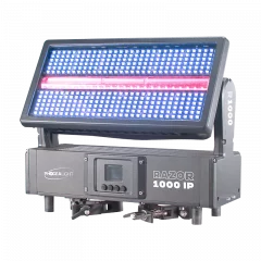 RAZOR 1000 IP, lyre LED étanche 1000W, Strobe/WASH/BEAM, idéale pour concerts, festivals et scènes extérieures. Contrôle DMX précis et fiable.