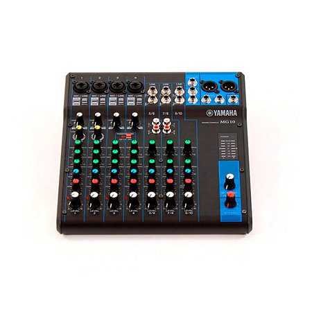 Console mixage 10 canaux Yamaha MG10 avec préamplis D-PRE, EQ 3 bandes et alimentation fantôme. Idéale pour live, studio et podcast.