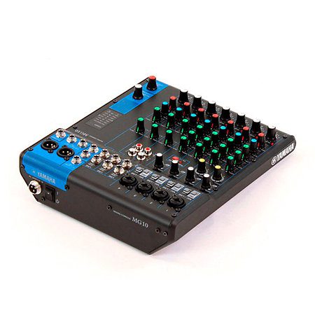 Console mixage 10 canaux Yamaha MG10 avec préamplis D-PRE, EQ 3 bandes et alimentation fantôme. Idéale pour live, studio et podcast.
