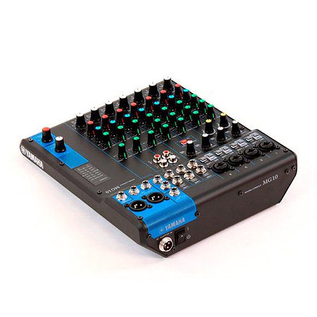 Console mixage 10 canaux Yamaha MG10 avec préamplis D-PRE, EQ 3 bandes et alimentation fantôme. Idéale pour live, studio et podcast.