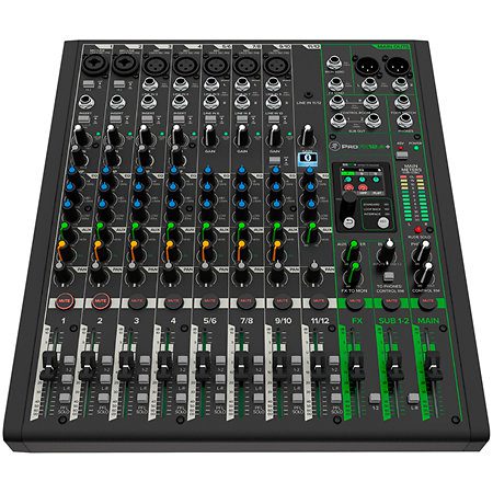 Console mixage USB-C Mackie ProFX12 v3+ avec préamplis Onyx, Bluetooth, effets GigFX+ et interface 24bit/192kHz. Idéale pour live, streaming et studio.