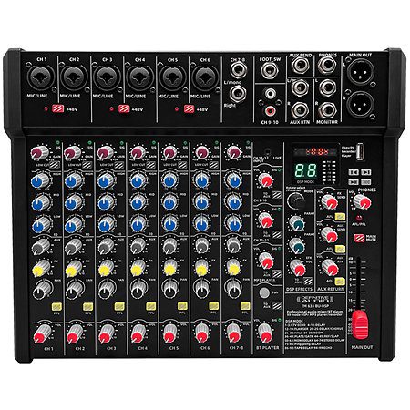 Console mixage 12 canaux Definitive Audio TM 633 BU-DSP avec Bluetooth, USB et DSP 99 effets. Idéale pour live, studio et prestations DJ.