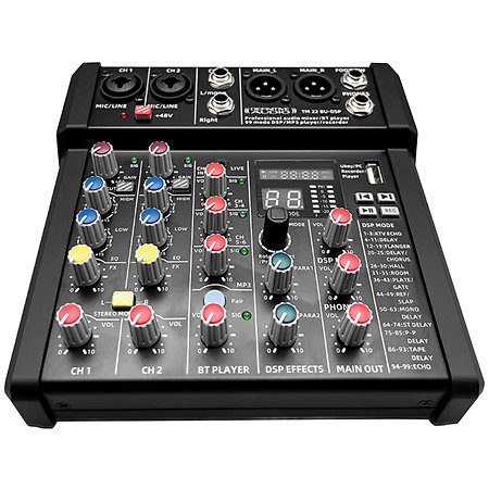 Console mixage 5 canaux Definitive Audio TM 22 BU-DSP avec Bluetooth, USB et DSP 99 effets. Idéale pour live, podcast et home studio.