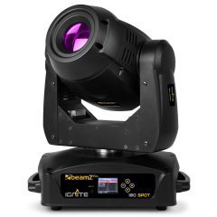Lyre LED Spot 180W IGNITE180S avec gobos rotatifs, prismes 3 et 6 facettes et focus motorisé. Idéale pour scènes, DJ et installations lumière.