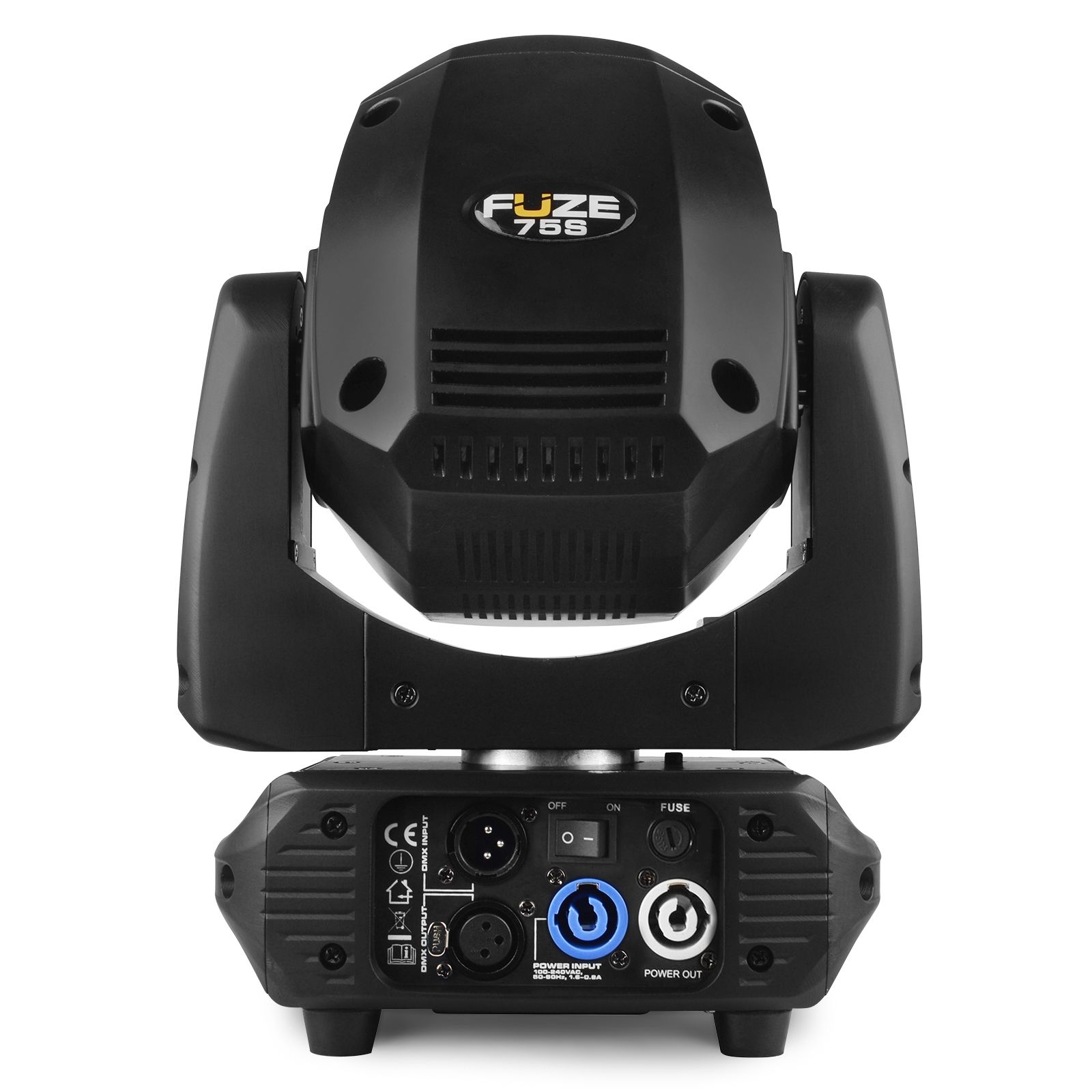 Lyre Spot LED 75W Fuze75S avec gobos rotatifs, prisme 3 facettes et DMX. Idéale pour DJ, clubs, bars et installations lumière.