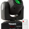 Lyre Spot LED 12W Panther 25 avec gobos, roue de couleurs et DMX. Projecteur compact idéal pour DJ, bars et petites scènes.