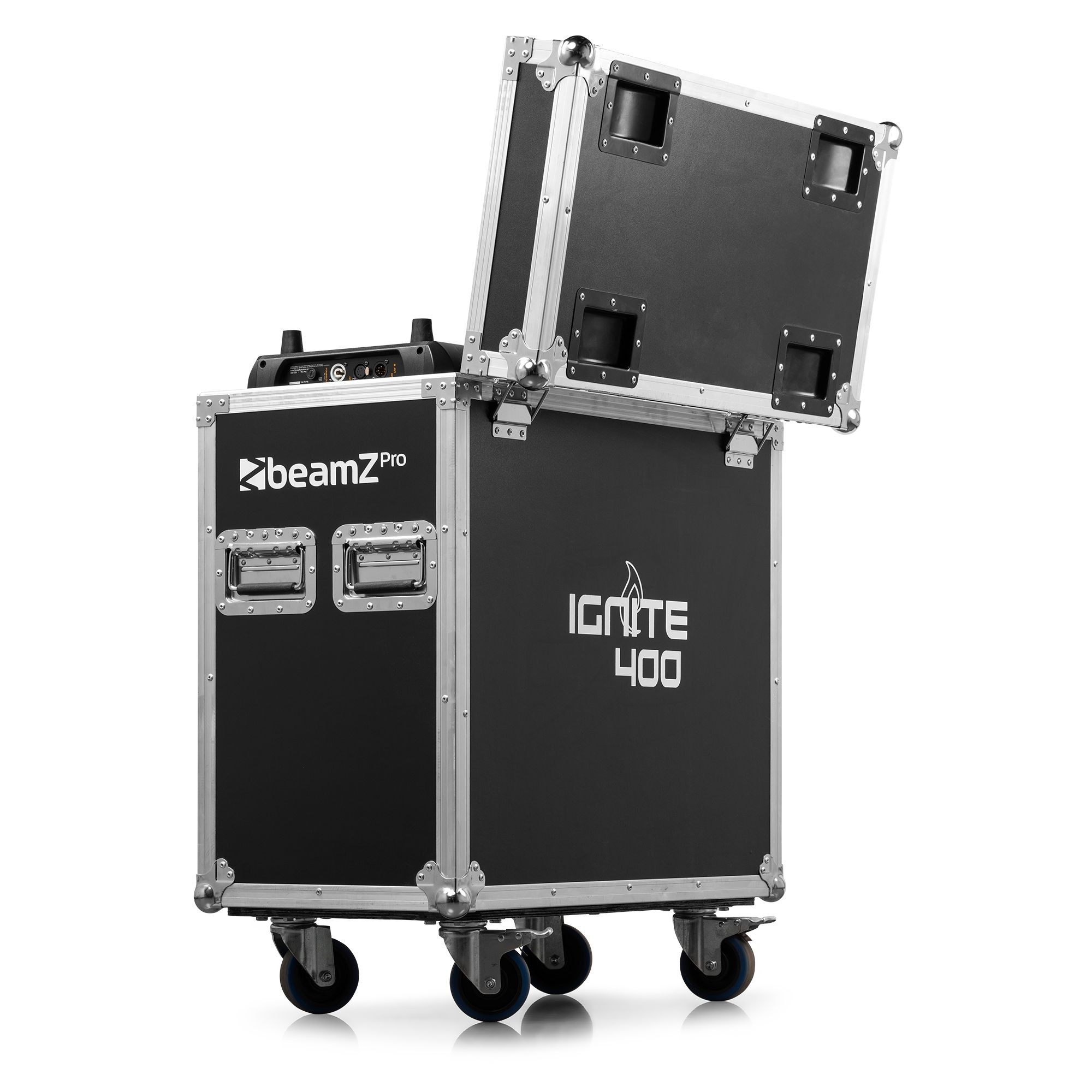 Set de 2 lyres LED 400W CMY IGNITE400 en flight-case. Beam/Spot/Wash, zoom, prismes 3+5 facettes, gobos interchangeables.